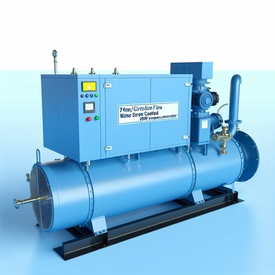 Un buon prezzo. Refrigeratore a vite raffreddato ad acqua con portata di circolazione di 74 m3/h, compressore a vite semiermetico, potenza compressore 79.6KW in linea
